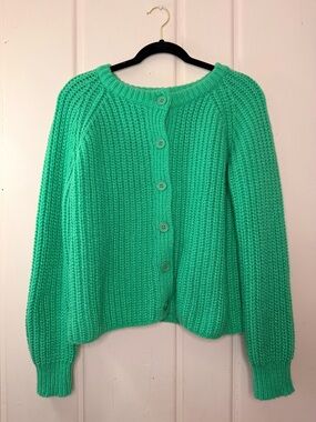 Green Chunky Button-Front Women's Knit Sweater SzMedium